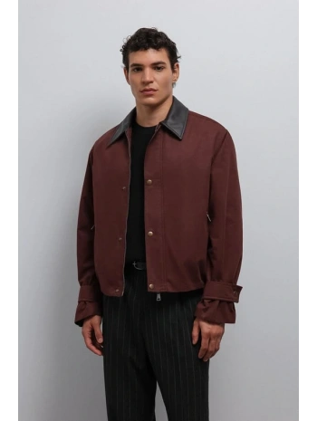 Erkek Owersize Kalıp Yakası Süet Mont- Bordo