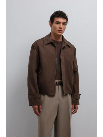 Erkek Owersize Kalıp Yakası Süet Mont- Kahverengi