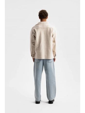 Erkek Owersize Kaşe Gömlek-Krem