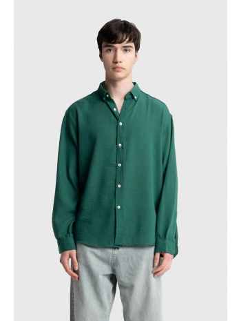 Erkek Owersize Keten Gömlek- Benettin -Yeşil