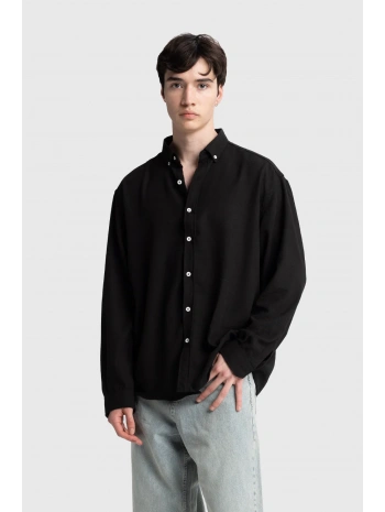 Erkek Owersize Keten Gömlek- Siyah