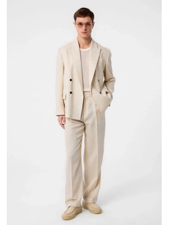 Erkek Owersıze Keten KruvazeTakım Elbise-Krem