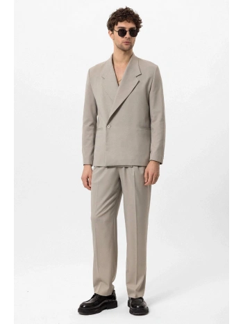 Erkek Owersıze Likralı Takım Elbise-Bej