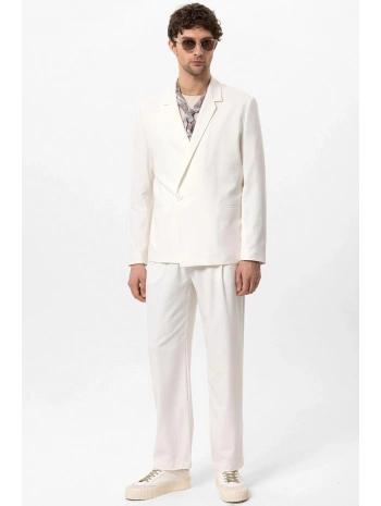 Erkek Owersıze Likralı Takım Elbise-Beyaz