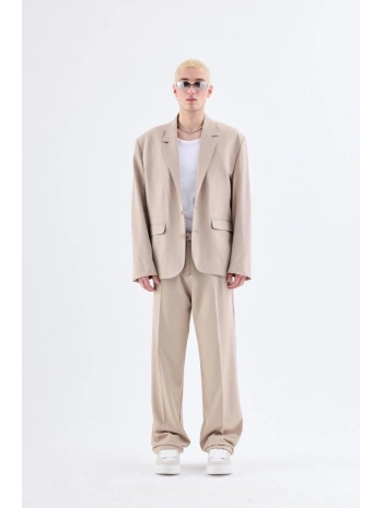 Erkek Owersıze Likralı Takım Elbise-Krem