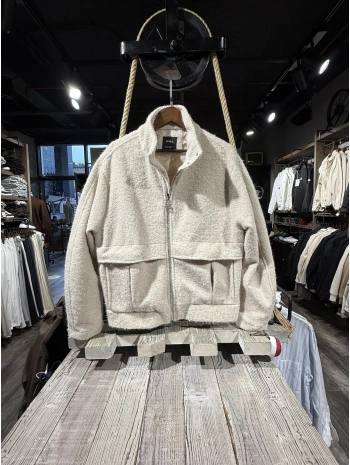 Erkek Owersıze Önü Fermuarlı Kaşe Mont - Krem