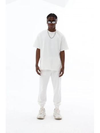 Erkek Owersize Paça Lastikli Eşofman Takımı -Beyaz