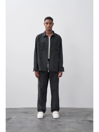 Erkek Owersize Salaş Kesim Fitilli KadifeTakım -Siyah