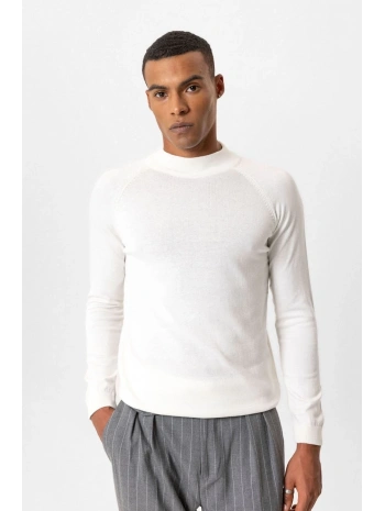 Erkek Owersize Yarım Balıkçı Triko Kazak - Beyaz