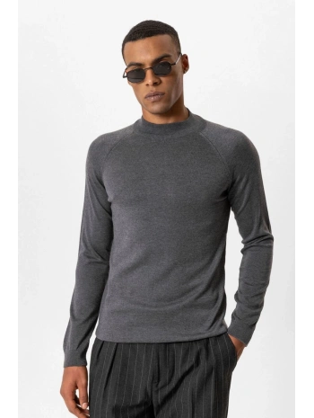 Erkek Owersize Yarım Balıkçı Triko Kazak - Gri