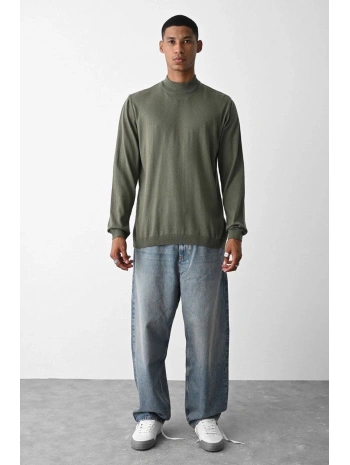 Erkek Owersize Yarım Balıkçı Triko Kazak - Haki