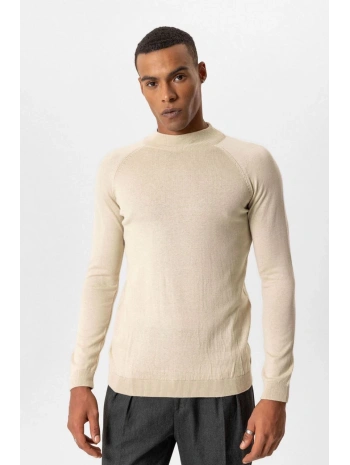 Erkek Owersize Yarım Balıkçı Triko Kazak -Krem