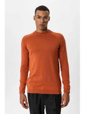 Erkek Owersize Yarım Balıkçı Triko Kazak -Turuncu