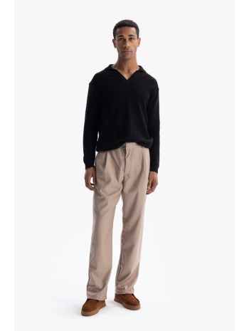 Erkek Polo Yaka Uzun Kol Örme Triko - Siyah