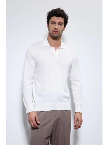 Erkek Polo Yaka Uzunkol Pamuklu Triko -Beyaz
