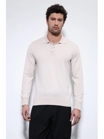 Erkek Polo Yaka Uzunkol Pamuklu Triko -Krem