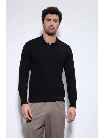 Erkek Polo Yaka Uzunkol Pamuklu Triko -Siyah