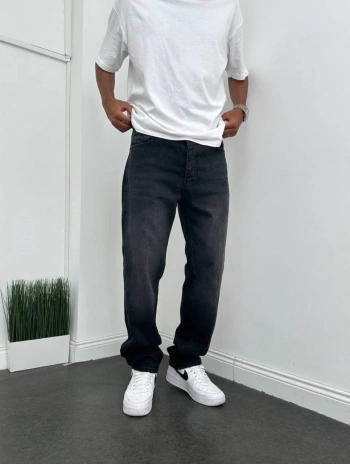 Erkek Rahat Kalıp Baggy Kot Pantolon - Füme