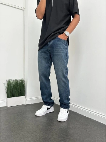 Erkek Rahat Kalıp Baggy Kot Pantolon - Koyu -Mavi