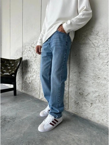 Erkek Rahat Kalıp Baggy Kot Pantolon- Mavi
