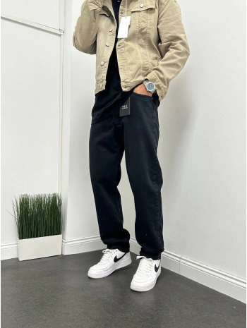 Erkek Rahat Kalıp Baggy Kot Pantolon- Siyah