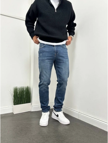 Erkek Rahat Kalıp Regularfit Likralı Kot Pantolon - Koyu Mavi