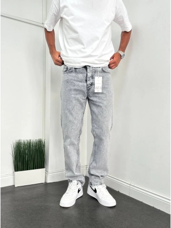 Erkek Rahat Kalıp Taşlamalı Baggy Kot Pantolon - Açık Gri