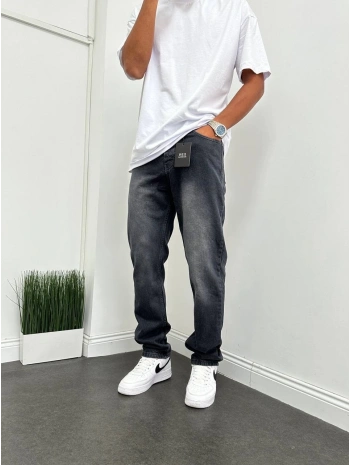 Erkek Rahat Kalıp Taşlamalı Baggy Kot Pantolon - Füme