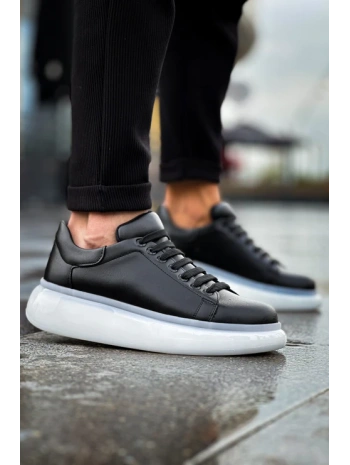 Erkek Sneakers Şeffaf Taban Günlük Spor Casual Ayakkabı -Siyah -Beyaz