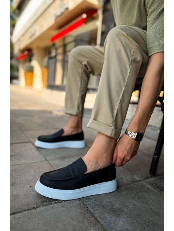 ErkekYüksek Taban Bağcıksız Ayakkabı -Siyah