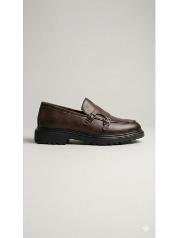 Erkek Eva Taban Bağcıksız Tokalı Klasik Ayakkabı- Kahverengi