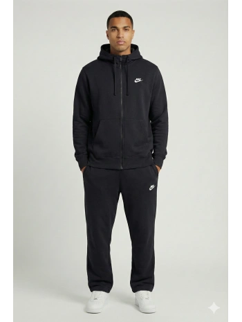 Erkek Normal Kalıp Tam Fermuarlı Kapüşonlü İki İplik Marka Sweatshirt -Siyah