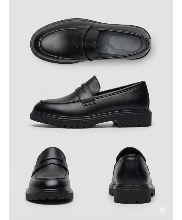 Erkek Eva Taban Bağcıksız Klasik Ayakkabı- Siyah