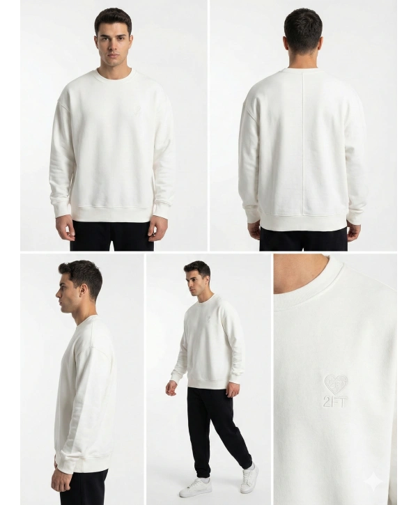 Erkek Owersize Önü Baskılı Düz Basic Sweatshirt-Beyaz