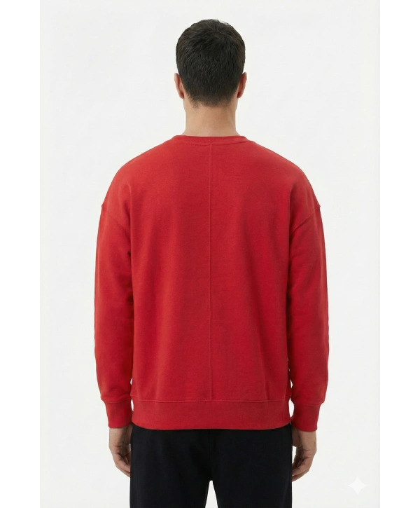 Erkek Owersize Önü Baskılı Düz Basic Sweatshirt- Kırmızı