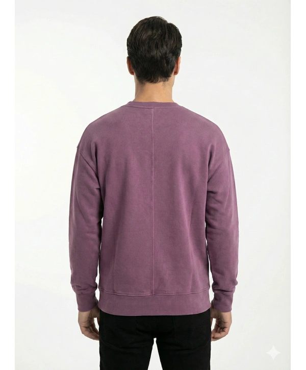 Erkek Owersize Önü Baskılı Düz Basic Sweatshirt- Mor