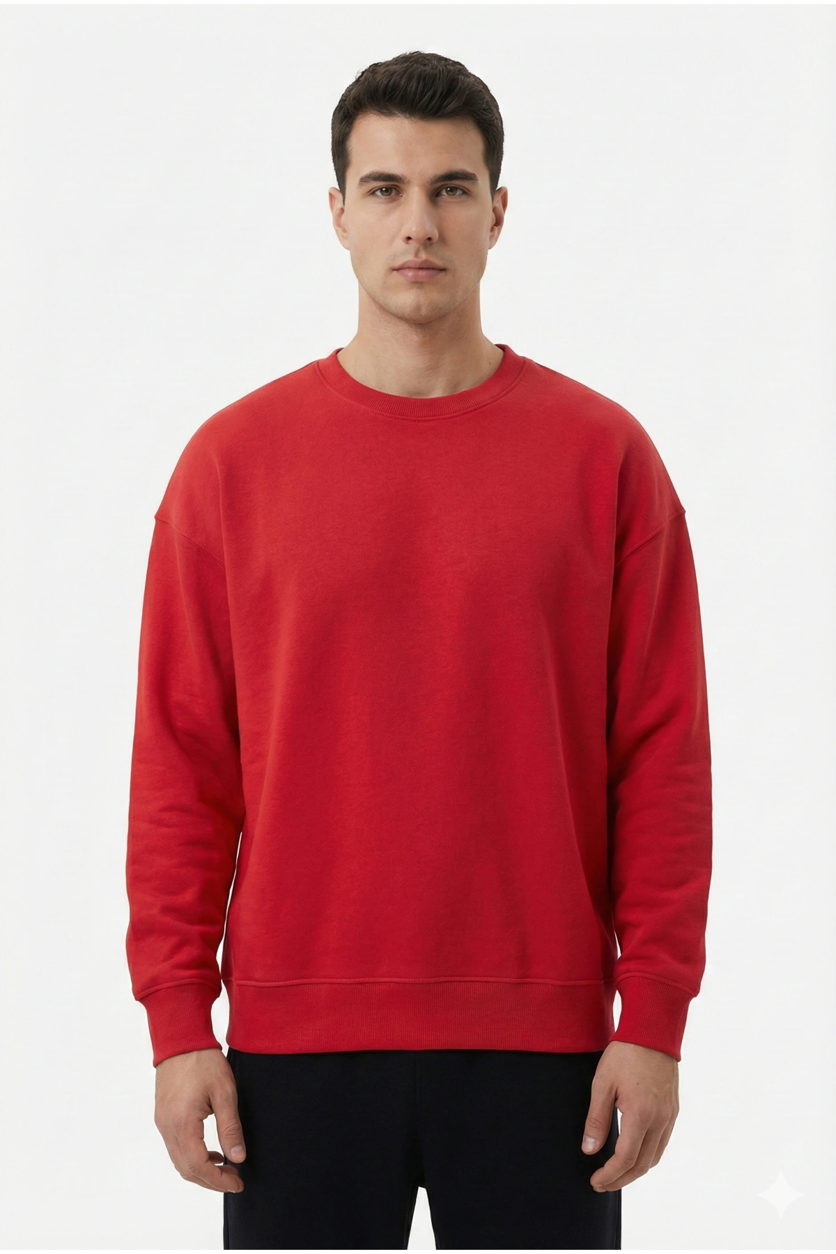 Erkek Owersize Önü Baskılı Düz Basic Sweatshirt- Kırmızı
