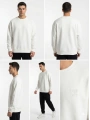 Erkek Owersize Önü Baskılı Düz Basic Sweatshirt-Beyaz