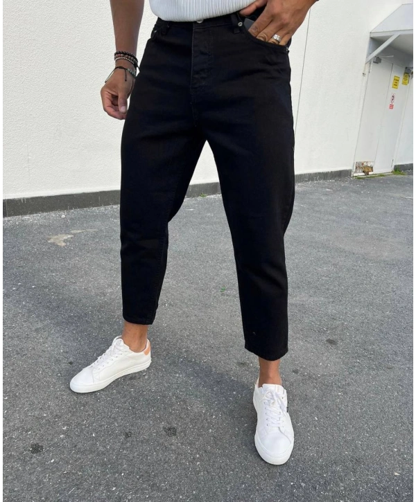 Erkek Boy Frend Likrasız Kot Pantolon- Siyah