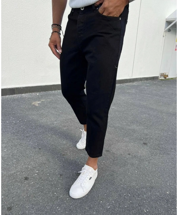 Erkek Boy Frend Likrasız Kot Pantolon- Siyah