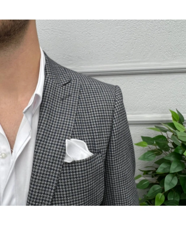 Erkek Dar Kesim Tek Düğme Piti Kare Spor Tek Ceket-Lacivert