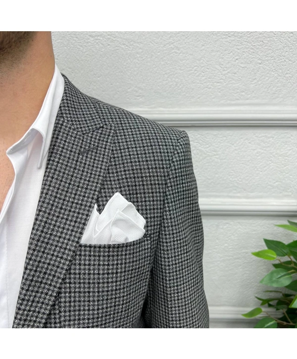 Erkek Dar Kesim Tek Düğme Piti Kare Spor Tek Ceket-Siyah