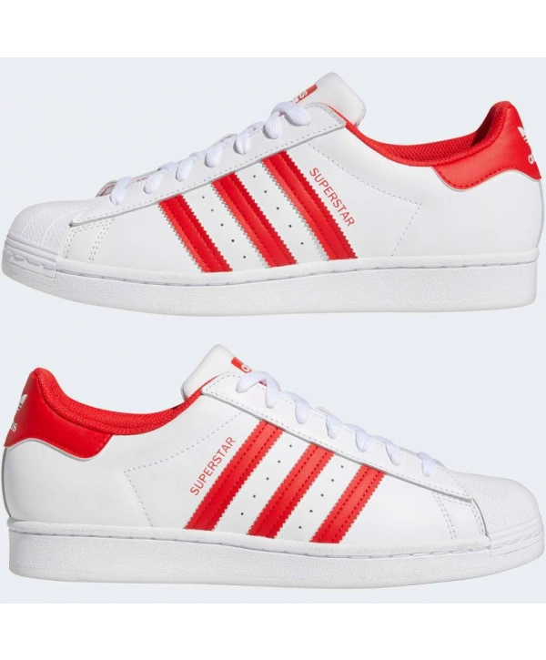 Unisex Deri Superstar Günlük Spor Ayakkabı-Beyaz-Kırmızı