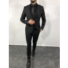 Erkek Dar Kesim Yelekli Takım Elbise - Siyah