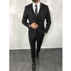 Erkek Dar Kesim Yelekli Takım Elbise - Siyah