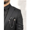 Erkek Dar Kesim Yelekli Takım Elbise - Siyah