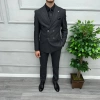 Erkek Dar Kesim Slimfit Kruvaze Takım Elbise-Füme