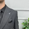 Erkek Dar Kesim Slimfit Kruvaze Takım Elbise-Füme