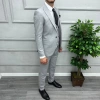 Erkek Dar Kesim Slimfit Yelekli Takımı Elbise- Açık Gri