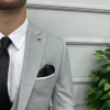 Erkek Dar Kesim Slimfit Yelekli Takımı Elbise- Açık Gri